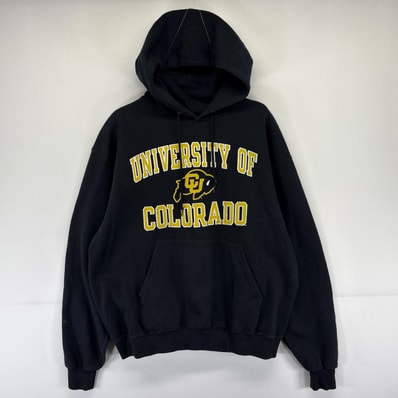 古着 チャンピオン Champion パーカー カレッジプリント フード スウェット プルオーバー L ブラック系 メンズ