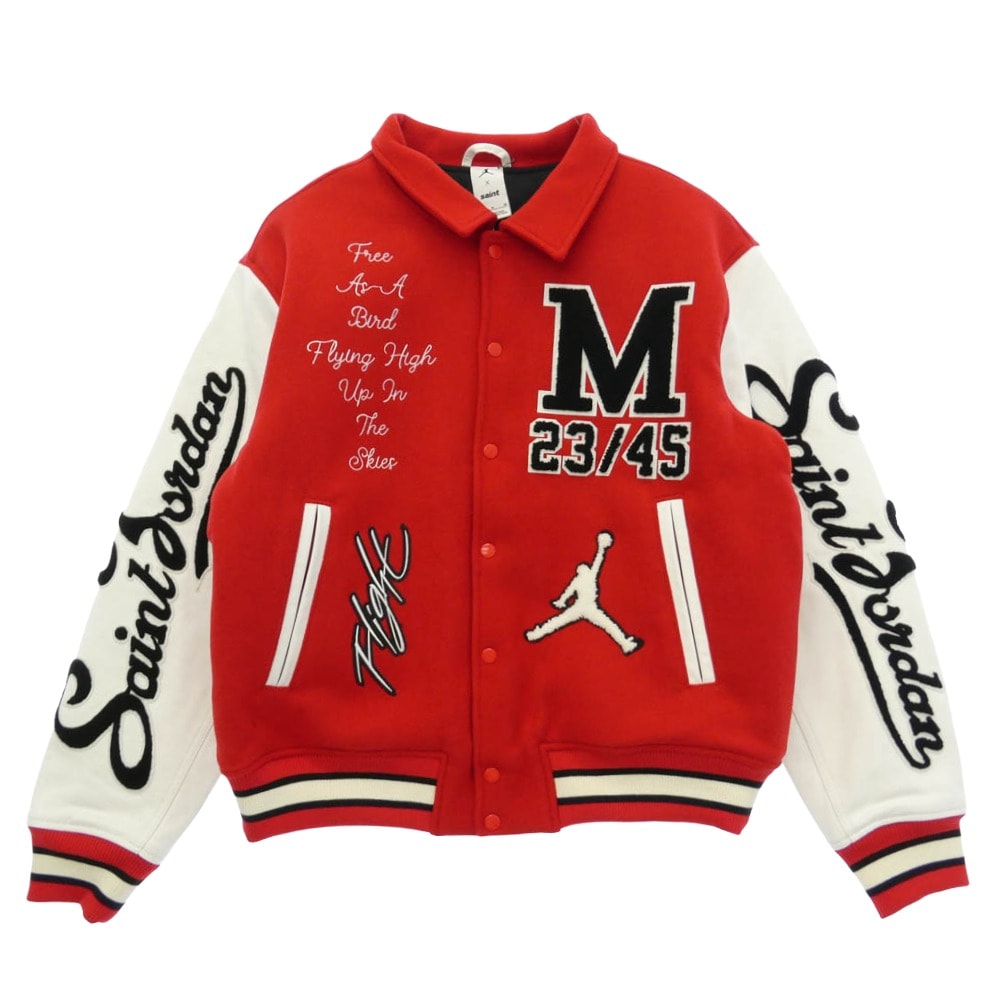 SAINT MICHAEL NIKE AIR JORDAN 26SS SM-MK8-0000-J08 x JORDAN BRAND ジョーダンブランド MJ SM VARSITY JKT レザー切替 ブルゾン バーシティジャケット【極上美品】【中古】