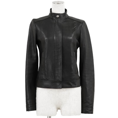 GUCCI グッチ ジャケット シングルライダース サイズ 36 レディース ロゴ ボタン スタンドカラー ジップアップ ラムスキン レザー アウター ブラック レッド 黒 赤 イタリア製