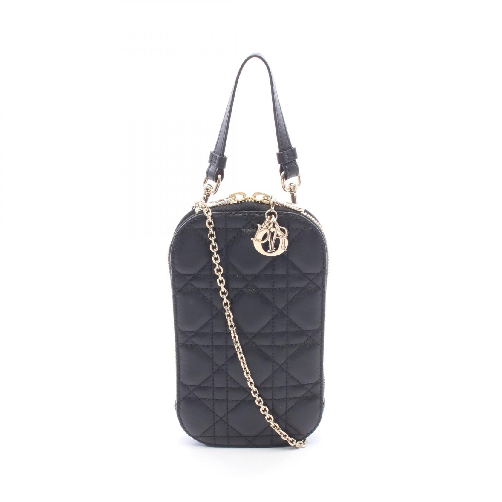 ディオール Dior LADY DIOR レディディオール フォンホルダー カナージュ ハンドバッグ バッグ レザー レディース ブラック系 S0872ONMJ_M900 【中古】