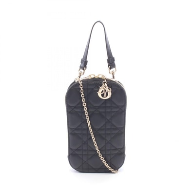 ディオール Dior LADY DIOR レディディオール フォンホルダー カナージュ ハンドバッグ バッグ レザー レディース ブラック系 S0872ONMJ_M900 【中古】