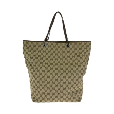 美品 GUCCI グッチ ベージュ ブラウン シルバー金具 GGキャンバス レザー/ トートバッグ ショルダーバッグ 602789 【中古】