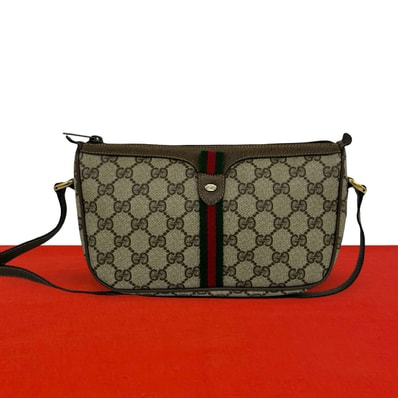 GUCCI グッチ シェリーライン GG 柄 レザー PVC ショルダーバッグ ブラウン
44204