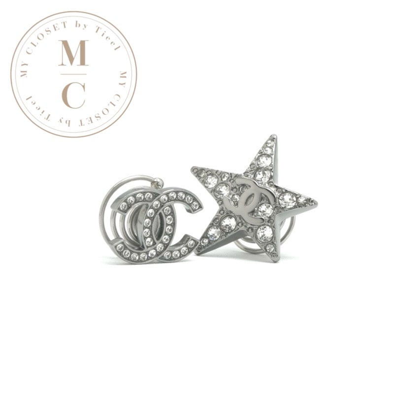 シャネル CHANEL ヘアアクセサリー シルバー ココマーク ラインストーン スター ヘアクリップ 2個セット