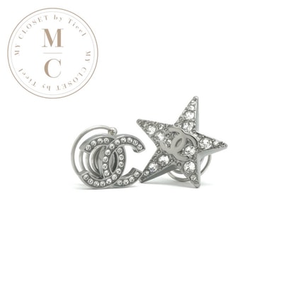 シャネル CHANEL ヘアアクセサリー シルバー ココマーク ラインストーン スター ヘアクリップ 2個セット
