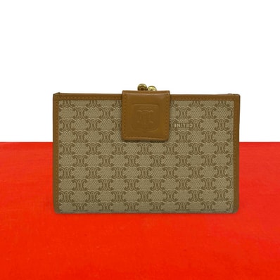 CELINE セリーヌ マカダム ブラゾン ロゴ 柄 レザー PVC 二つ折り財布 ブラウン
79177