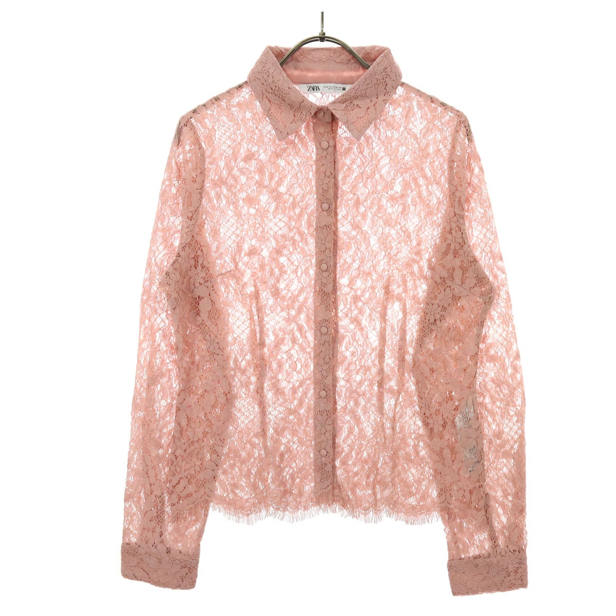 美品 ZARA ザラ リーフ柄 長袖 ブラウス M ピンク レース