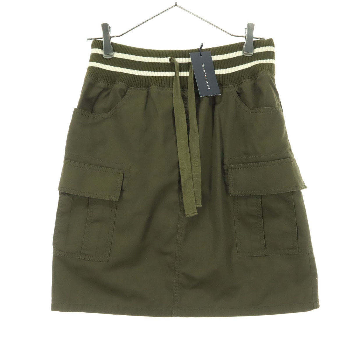 未使用 TOMMY HILFIGER トミーヒルフィガー コットン プリント ミニ丈 カーゴ スカート M カーキ系