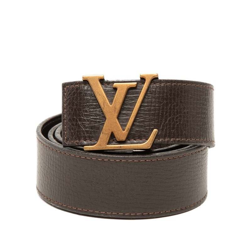ルイ ヴィトン ユタ サンチュール LVイニシャル ベルト サイズ 85/34 M6902 ブラウン レザー メンズ LOUIS VUITTON 中古