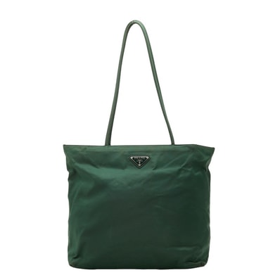 プラダ 三角ロゴプレート トートバッグ ショルダーバッグ グリーン ナイロン レディース PRADA 【中古】