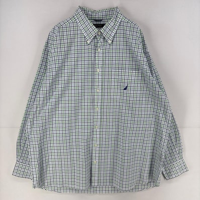 古着 ノーティカ NAUTICA 長袖シャツ ワンポイント 刺繍 胸ポケット チェック 大きいサイズ 2XL ホワイト系 メンズ