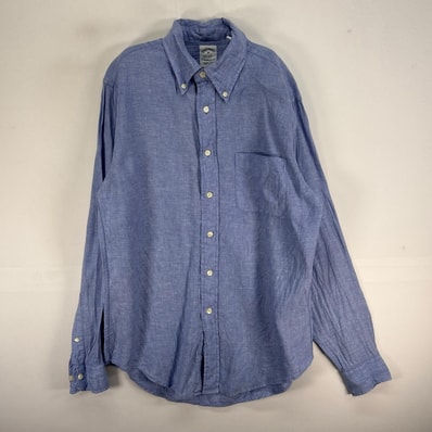 古着 ブルックスブラザーズ Brooks Brothers 長袖シャツ IRISH LINEN ボタンダウン 胸ポケ M ブルー系 無地 メンズ