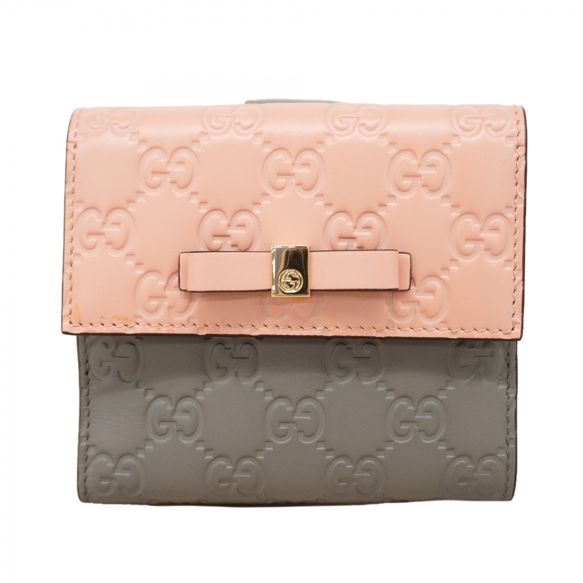 【6ee6221-k】グッチ 財布 グッチシマ 406925 レザー グレー ピンク シャンパンゴールド金具【中古】レディース