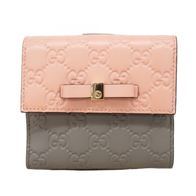 【6ee6221-k】グッチ 財布 グッチシマ 406925 レザー グレー ピンク シャンパンゴールド金具【中古】レディース