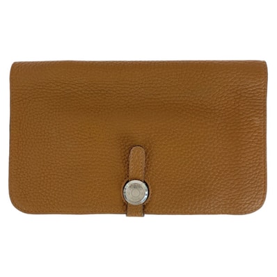 HERMES エルメス ドゴンGM ゴールド ライトブラウン キャメル シルバー金具 トゴ 長財布 ロングウォレット 男女兼用 K刻印 504679 【中古】