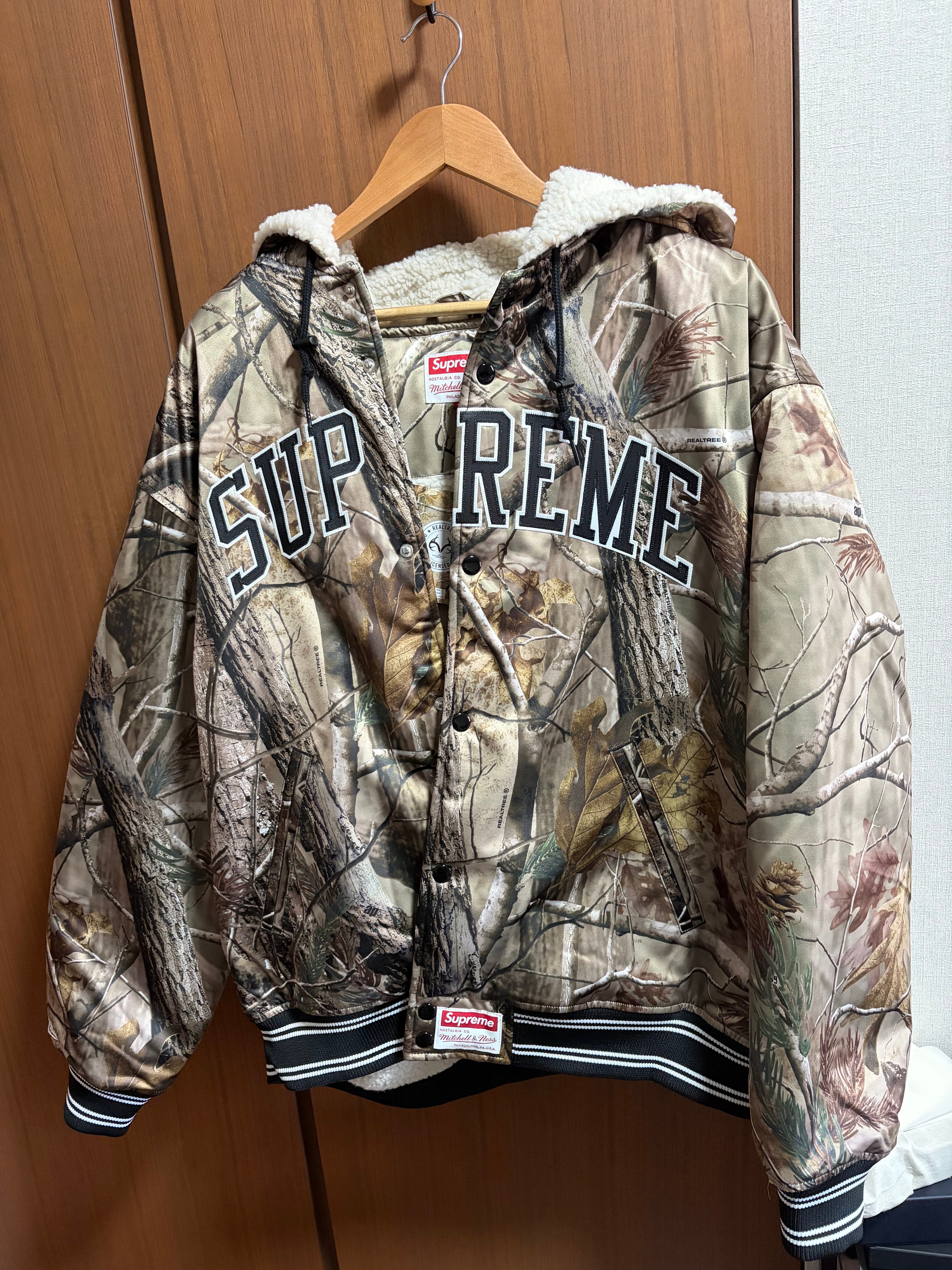 Supreme x Mitchell & Ness Lined Hooded Satin Varsity Jacket
