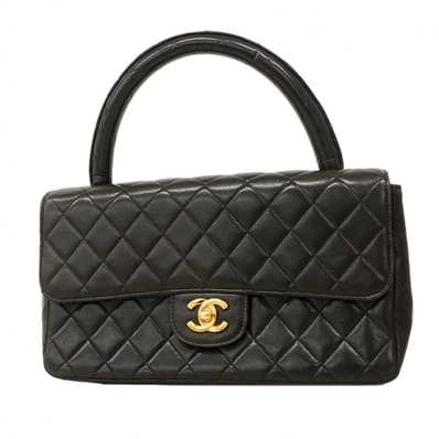 【6dd4657】シャネル ハンドバッグ マトラッセ 親子バッグ ラムスキン ブラック ゴールド金具【中古】レディース