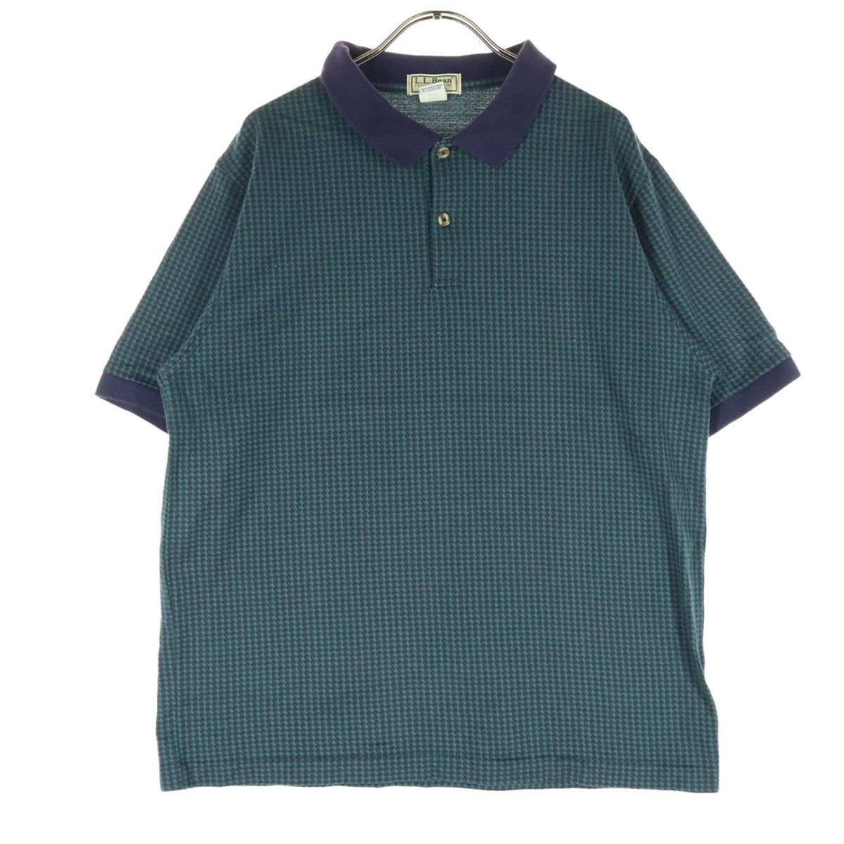 L.L.Bean エルエルビーン 90s USA製 オールド 千鳥格子柄 半袖 ポロシャツ M グリーン系