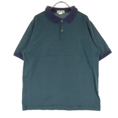 L.L.Bean エルエルビーン 90s USA製 オールド 千鳥格子柄 半袖 ポロシャツ M グリーン系