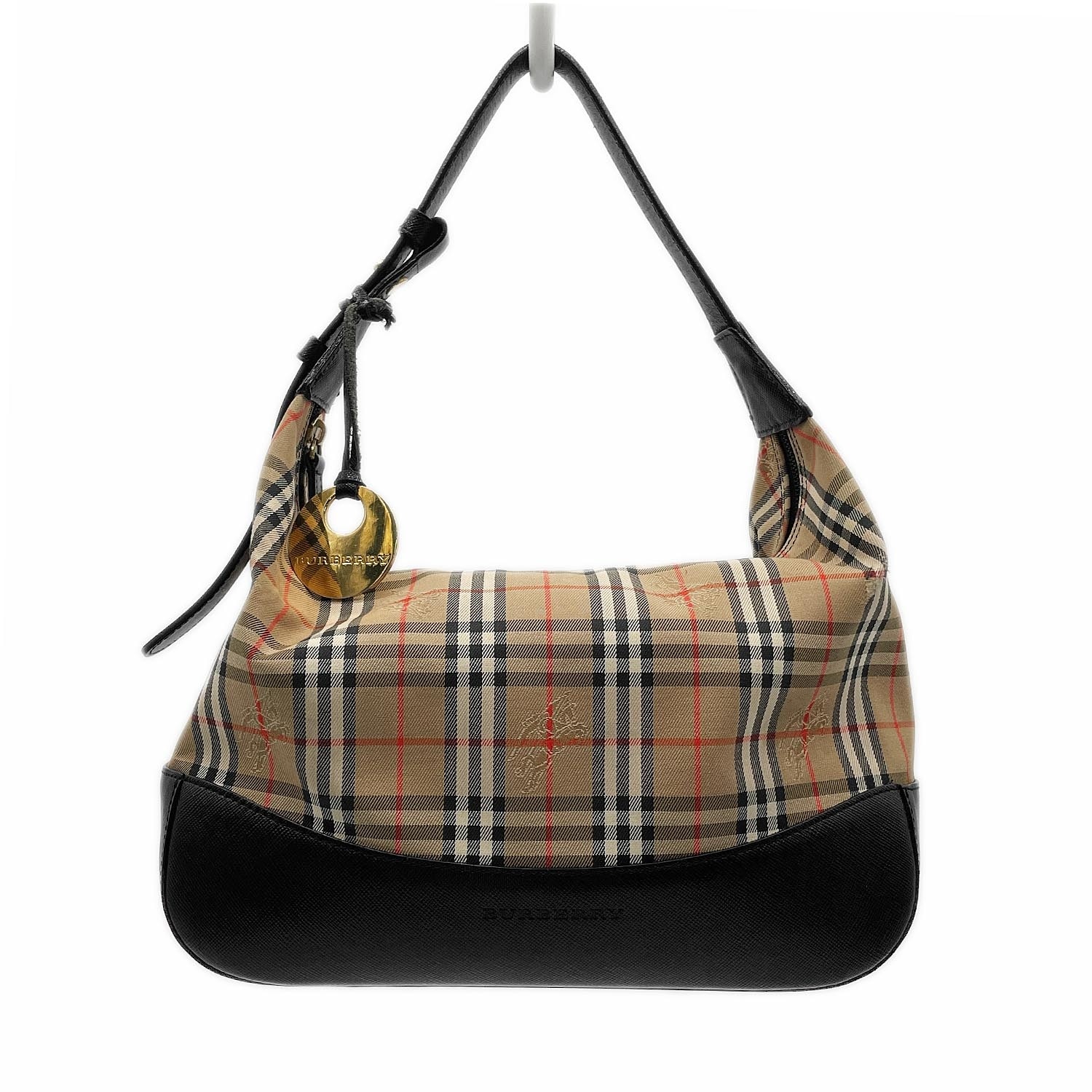 BURBERRY バーバリー ノバチェック ハンドバッグ ワンショルダー キャンバス エナメルレザー ベージュ レディース 【中古】