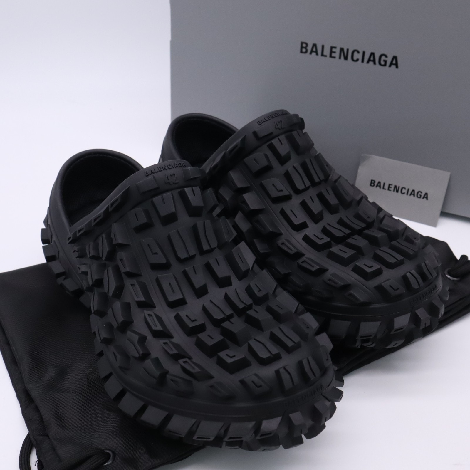 未使用 BALENCIAGA バレンシアガ バウンサー ディフェンダー クロッグ 9 27 735252 サンダル ブラック ラバー メンズ
