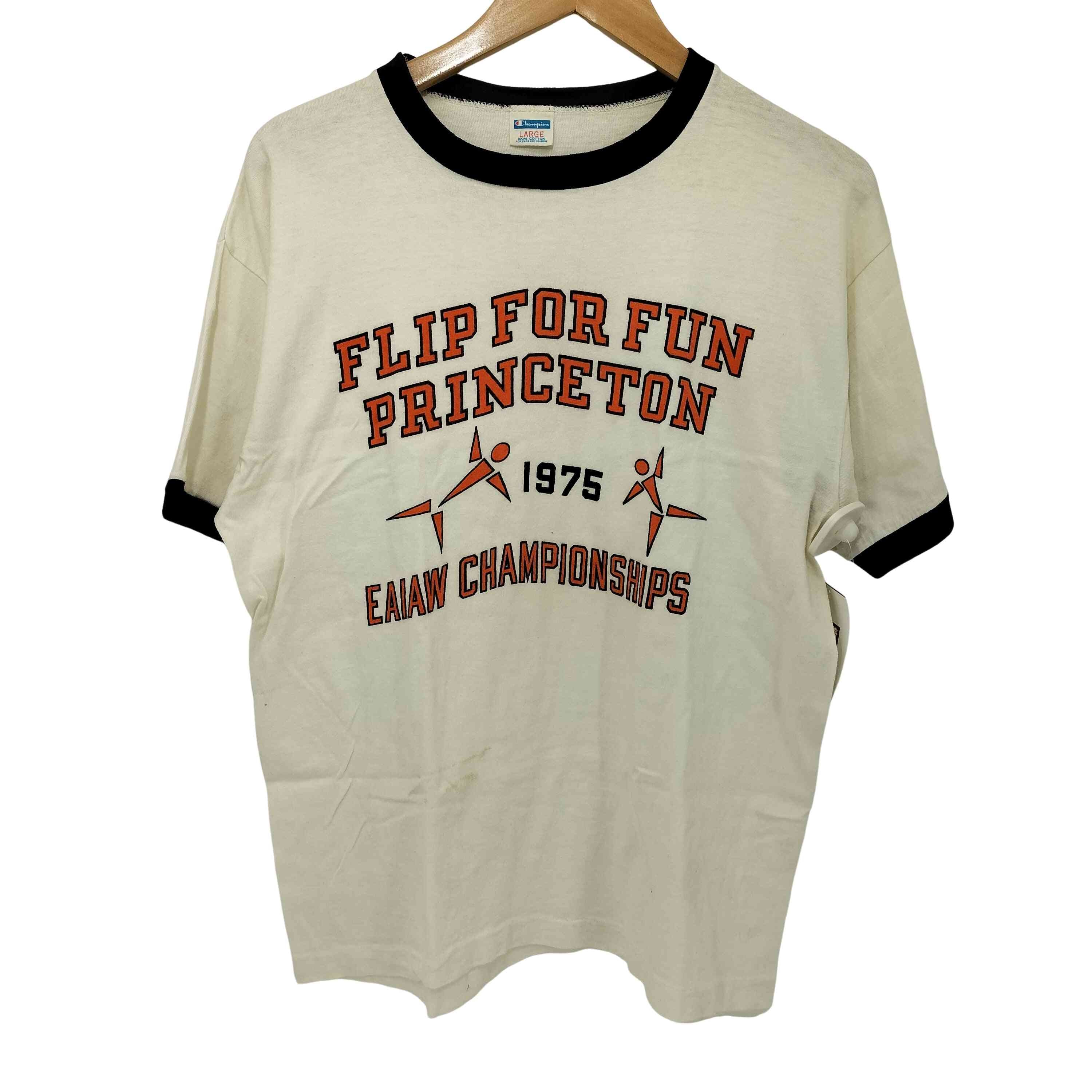 70s USA製 バータグ カレッジ プリント S/S リンガーTシャツ【1142578447876】