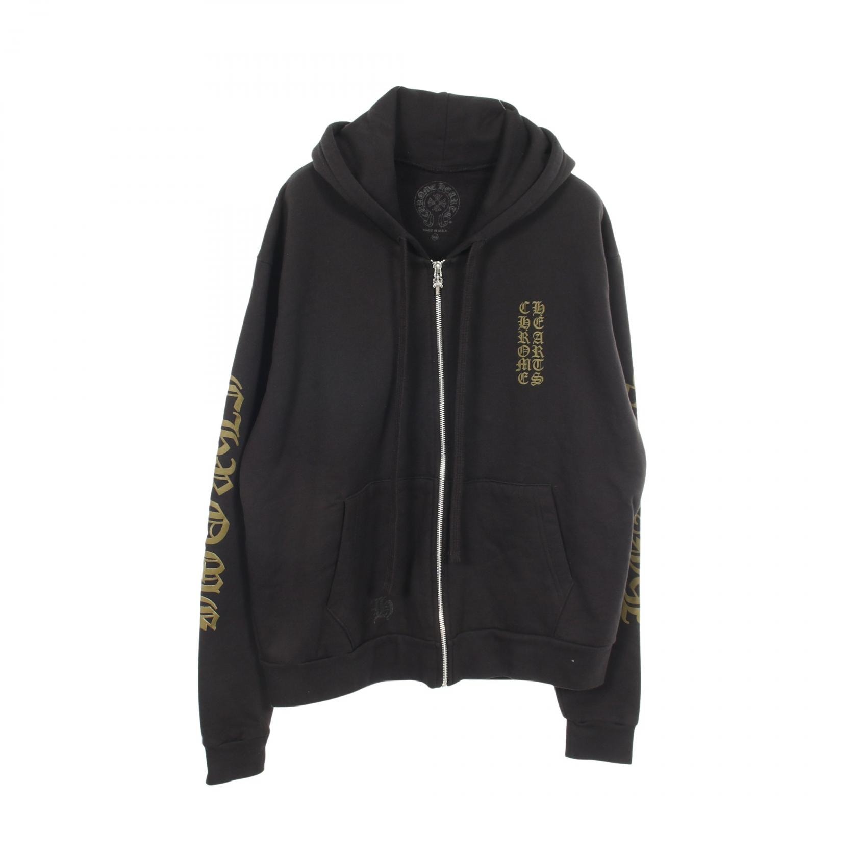 クロムハーツ CHROME HEARTS バーティカルロゴ パーカー 衣料品 トップス コットン メンズ ブラック系 【中古】