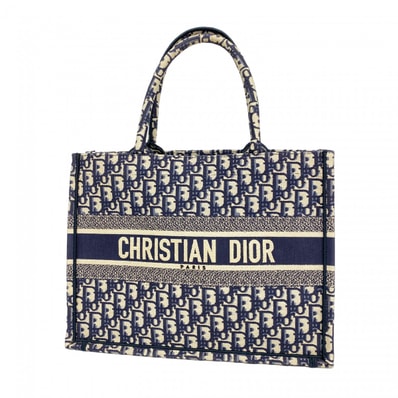 【6db1599】クリスチャンディオール トートバッグ オブリーク ブックトート キャンバス ネイビー【中古】レディース