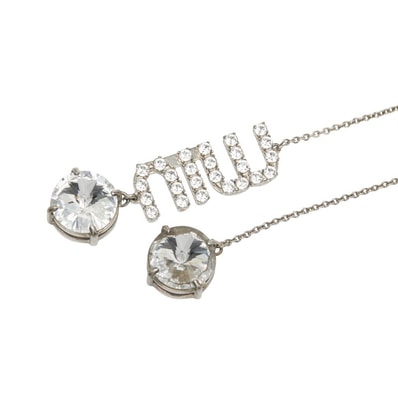 ミュウミュウ ロゴ ラインストーン ネックレス チョーカー シルバー メタル レディース MIUMIU 中古