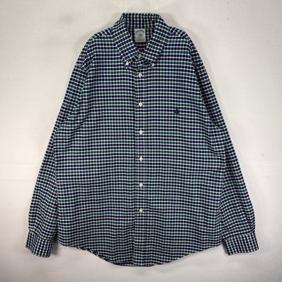 古着 ブルックスブラザーズ Brooks Brothers 長袖シャツ ワンポイント L ネイビー系 チェック メンズ