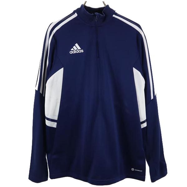 adidas アディダス ロゴプリント 長袖 ハーフジップ トレーニングジャージ M ネイビー プルオーバー