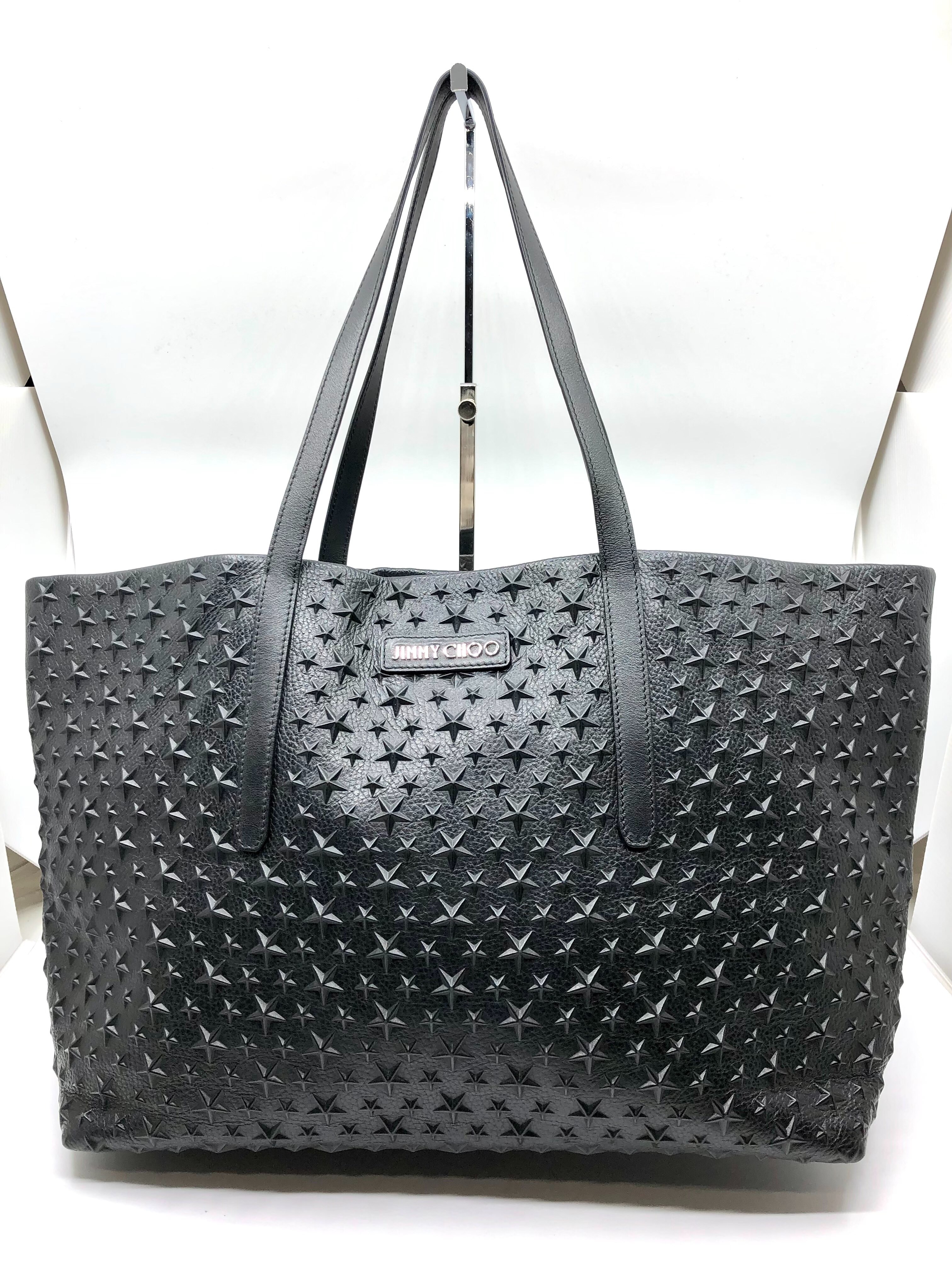 Jimmy Choo Sofia/L Star Embossed Grainy Leather Tote Bag "Black"