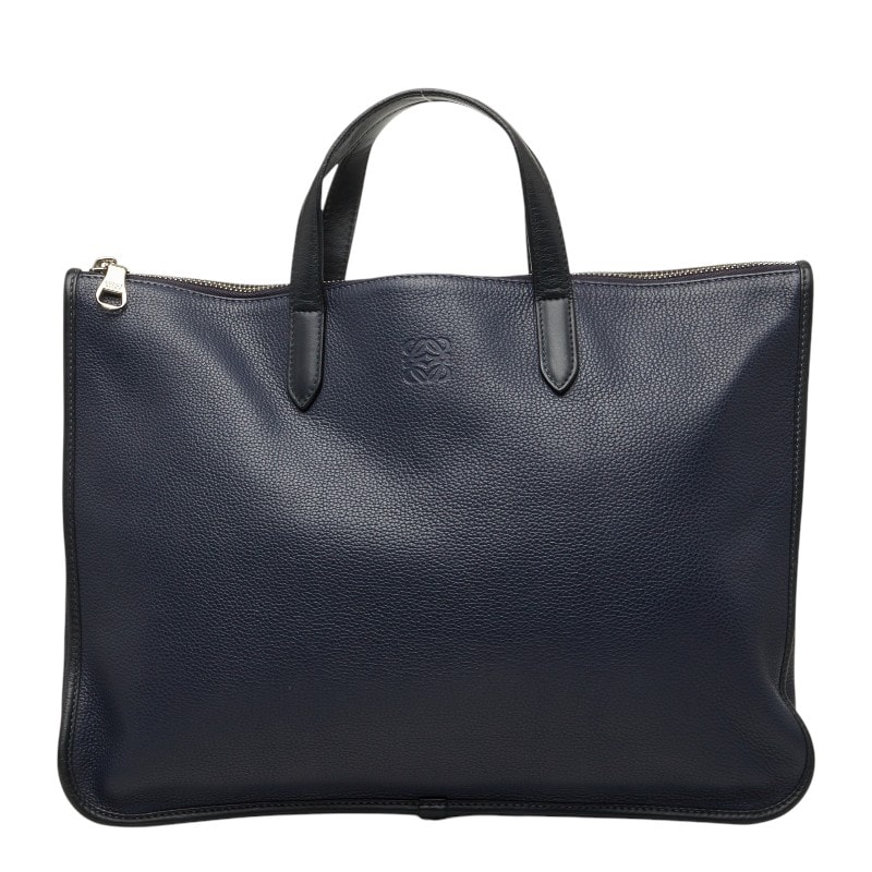 ロエベ アナグラム トレド ブリーフケース ハンドバッグ ビジネスバッグ ネイビー レザー レディース LOEWE 【中古】