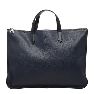 ロエベ アナグラム トレド ブリーフケース ハンドバッグ ビジネスバッグ ネイビー レザー レディース LOEWE 【中古】