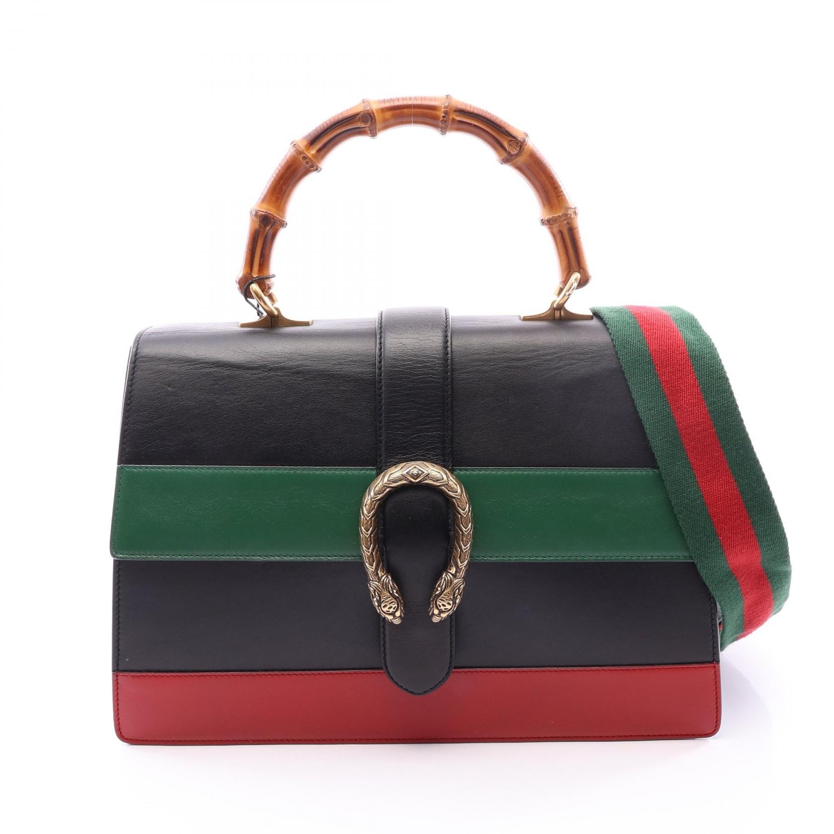グッチ GUCCI バンブー ディオニュソス 2WAY ハンドバッグ バッグ レザー レディース ブラック系 / グリーン系 / レッド系 421999 【中古】