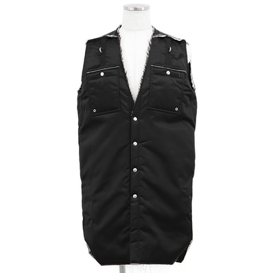 【美品】Rick Owens リックオウエンス パデッドロングベスト サイズ 48 メンズ 2021AW シグネチャー ロゴスナップボタン カットオフ トップス ブラック 黒 イタリア製