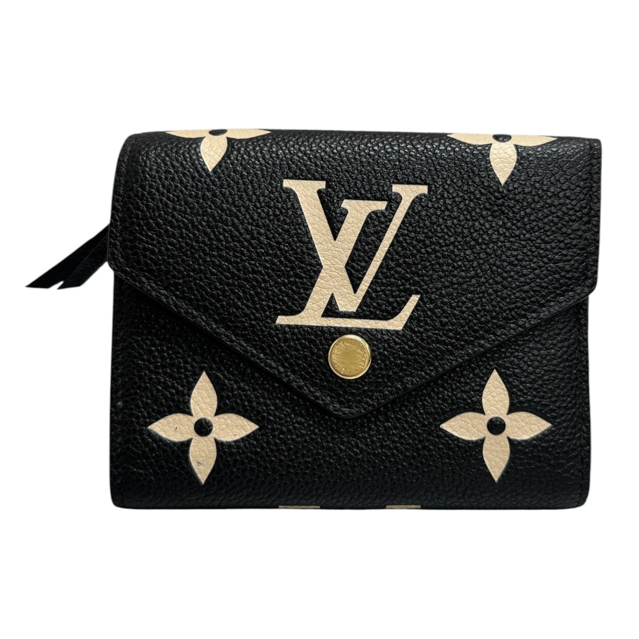 美品 LOUIS VUITTON ルイヴィトン アンプラント ポルトフォイユ ヴィクトリーヌ ブラック ベージュ ゴールド金具 レザー 三つ折り財布 S1-00120 【中古】