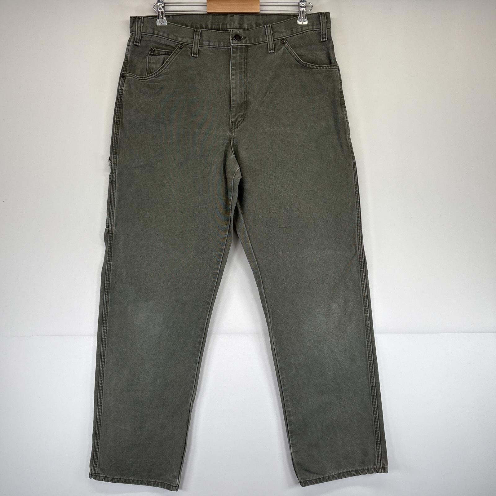 古着 ディッキーズ Dickies ワークパンツ ダック ペインターパンツ 大きいサイズ ワンポイントロゴ w36 L34 カーキ系 メンズ