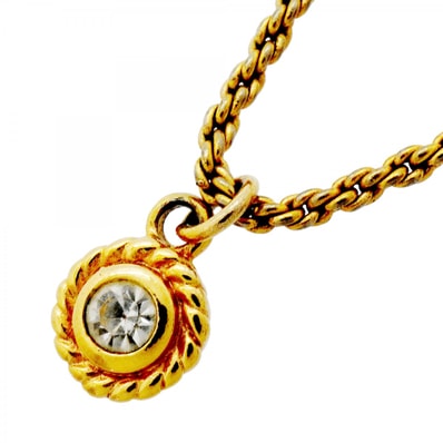 ★SALE【6jfb0888】クリスチャンディオール ネックレス GPメッキ ラインストーン ゴールド【中古】レディース
