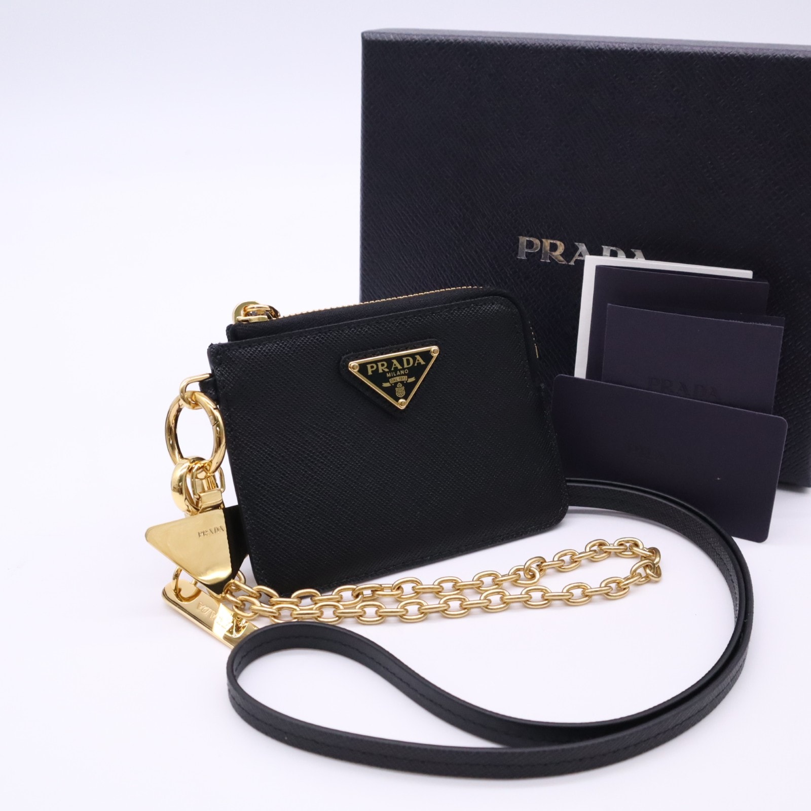 未使用 PRADA プラダ サフィアーノ トライアングルロゴ カードホルダー 1MC127 カードケース ブラック サフィアーノ メンズ