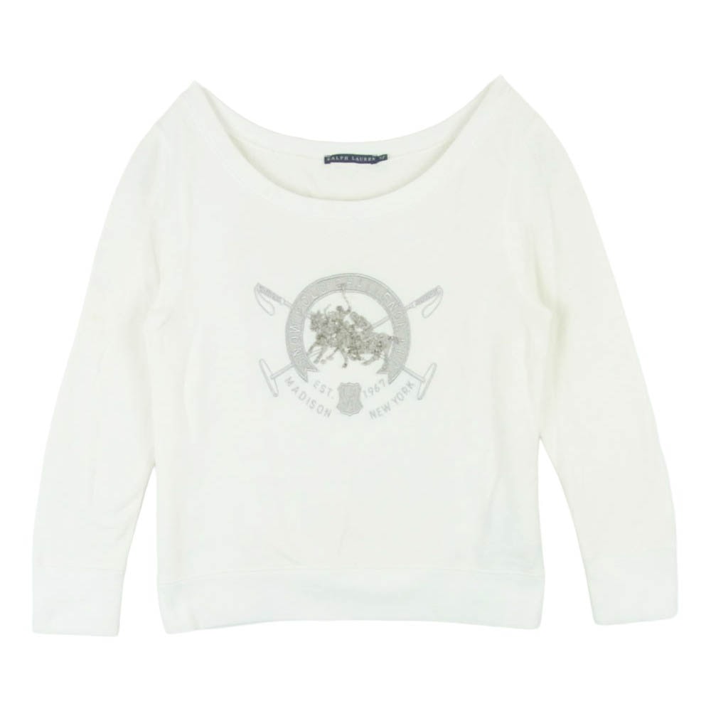RALPH LAUREN ラルフローレン グラスビーズ刺繍 ロゴ プルオーバー スウェット トレーナー アイボリー系 5f【中古】