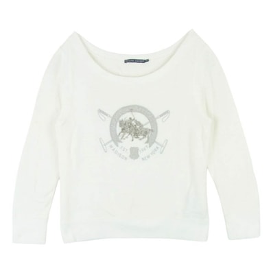RALPH LAUREN ラルフローレン グラスビーズ刺繍 ロゴ プルオーバー スウェット トレーナー アイボリー系 5f【中古】