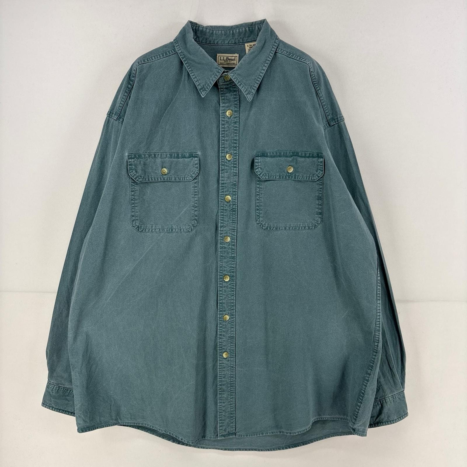 古着 エルエルビーン L.L.Bean 長袖シャツ 胸ポケット 大きいサイズ アウトドア フェード XL  ブルー系 無地 メンズ