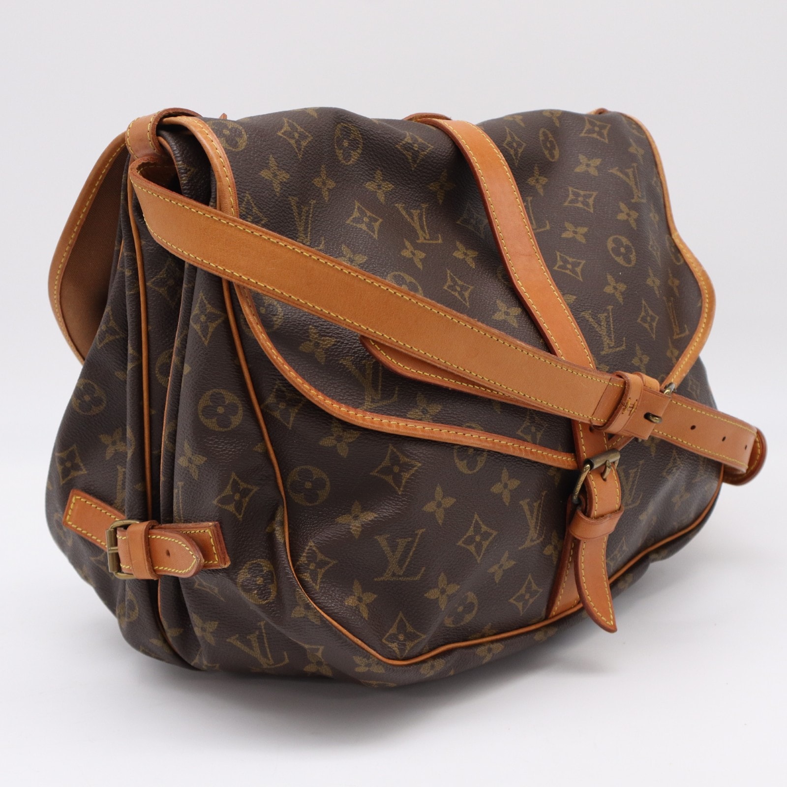 LOUIS VUITTON ルイ・ヴィトン モノグラム ソミュール30 M42256 ショルダーバッグ ブラウン ベージュ コーティングキャンバス レザー メンズ
