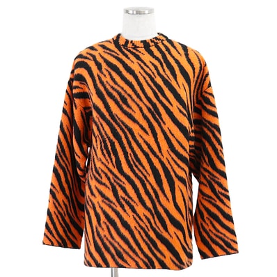 【美品】 バレンシアガ 2021年製 ニット タイガー アニマル カシミヤ/ウール オーバーサイズ UNIFIT ユニセックス セーター メンズ オレンジ ブラック S BALENCIAGA