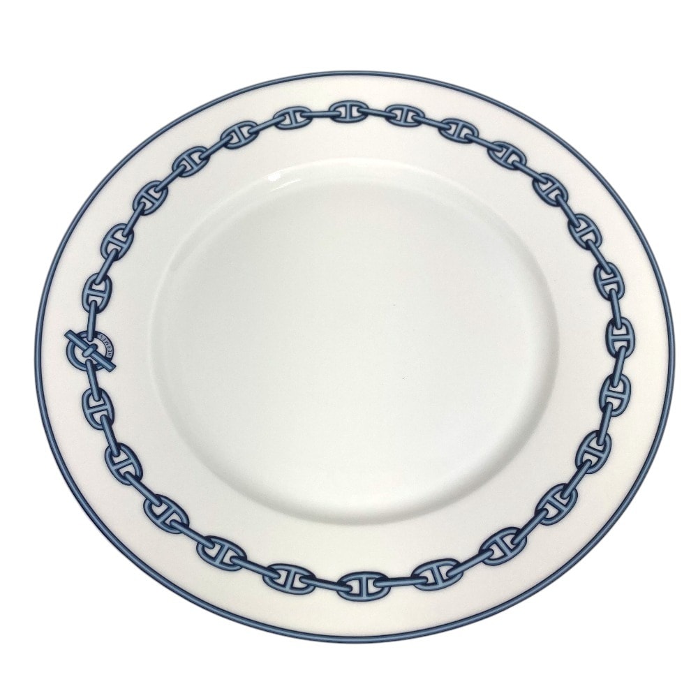 エルメス HERMES シェーヌダンクル ロゴ プレート 食器 皿 お皿 陶器 ブルー 未使用