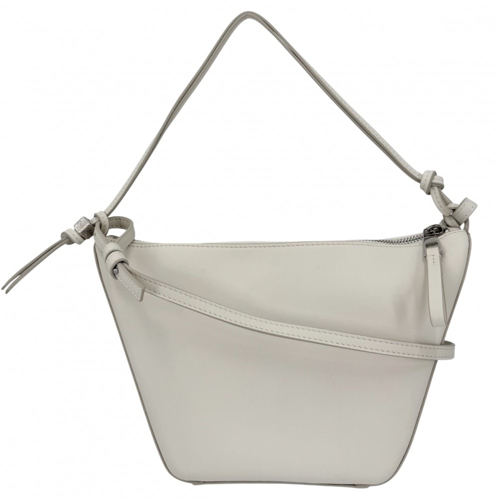 LOEWE ロエベ 2WAY アナグラム ハンモック ホーボーバッグミニ ハンドバッグ ショルダーバッグ 肩掛け 斜め掛け レザー    ホワイト 白 シルバー金具 レディース【中古品】