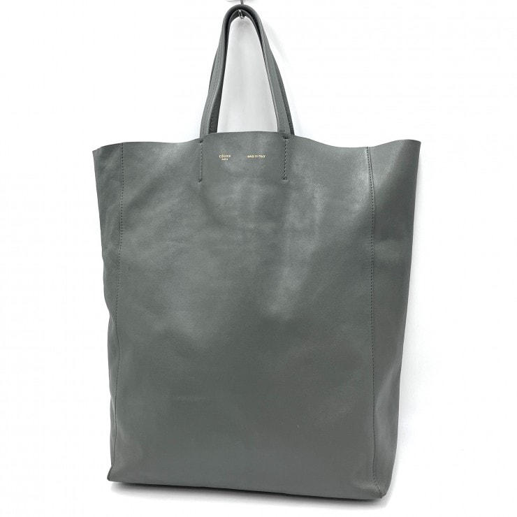 CELINE(セリーヌ)ホリゾンタルカバ トートバッグ レザー グレー レディース 大容量 肩掛け ポーチ付き 【中古】