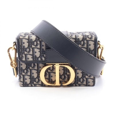 ディオール Dior 30 MONTAIGNE ボックス オブリーク ショルダーバッグ バッグ キャンバス レザー レディース ネイビー系 / ベージュ系 【中古】