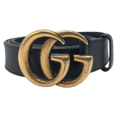 美品 GUCCI グッチ GGマーモント 80/32 ブラック 黒 ゴールド レザー メタル/ ベルト バックル 603664 【中古】